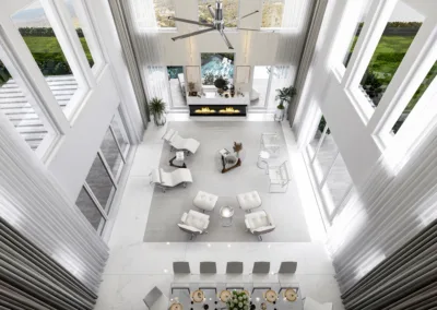 An aerial view of a modern living room.