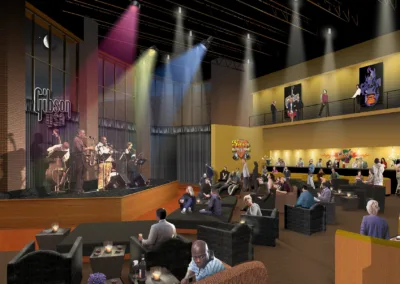 An artist's rendering of the interior of a music venue.