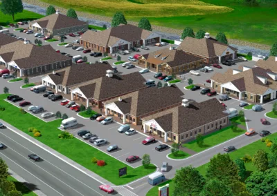 A 3d rendering of a residential neighborhood.