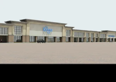 A 3d rendering of a shopping center.