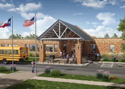 An artist's rendering of a school building.