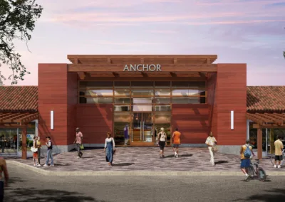 A rendering of the exterior of a shopping center.